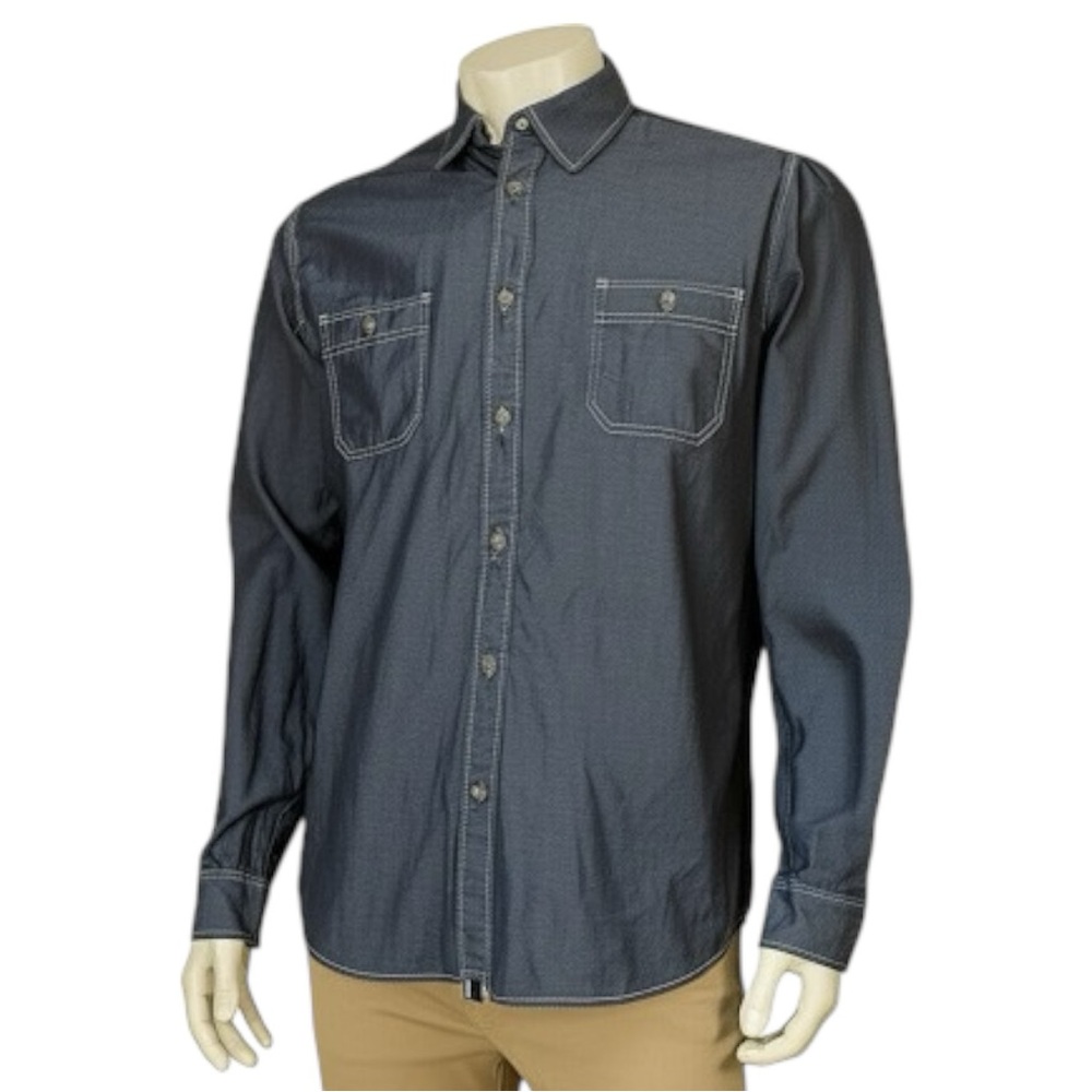 Weatherproof Men's Blue Chambray Denim Utility Button Down Shirt Size Xlarge